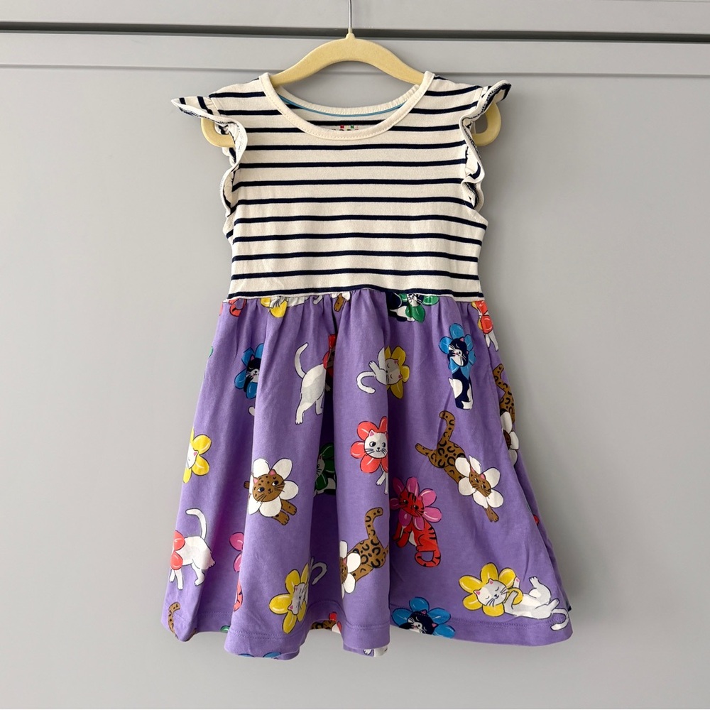 Mini Boden Navy Striped and Cat Print Floral Dress (4/5)